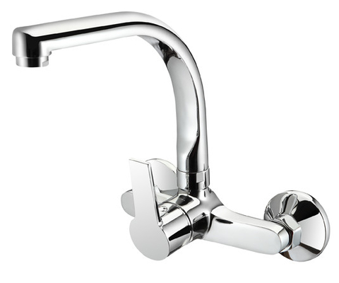 SUS304 Cerat Wall Mounted Kitchen Mixer Faucet 2 Lubang Keran Air Dingin Dan Panas