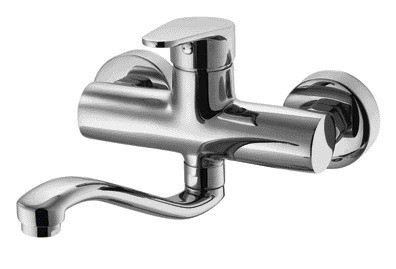 360 ° Rotatable Wall Kitchen Mixer Faucet Wall Installation Long Tube