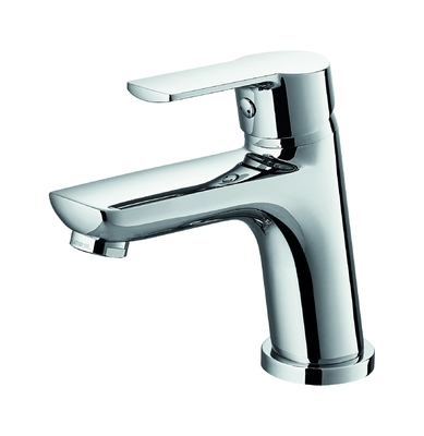 Keran Wastafel Kamar Mandi Komersial Pegangan Logam Tunggal Chrome 142mm Tinggi