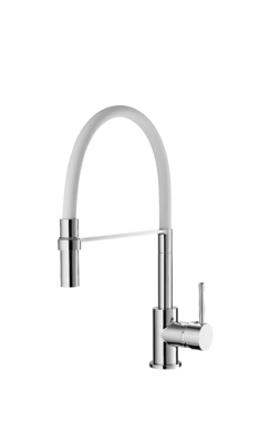 Keran Mixer Dapur Tekanan Tinggi Putih Dipoles Aerator Outlet Air 1 Lubang