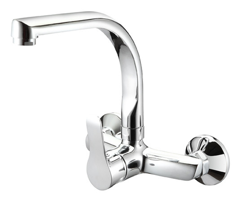 2 Lubang Chrome Kitchen Mixer Faucet Wall Instalasi Single Lever Putar Wastafel Keran