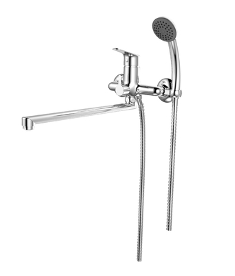 Keran Mixer Mandi Tuas Tunggal cerat panjang untuk Pemasangan di Dinding, Chrome